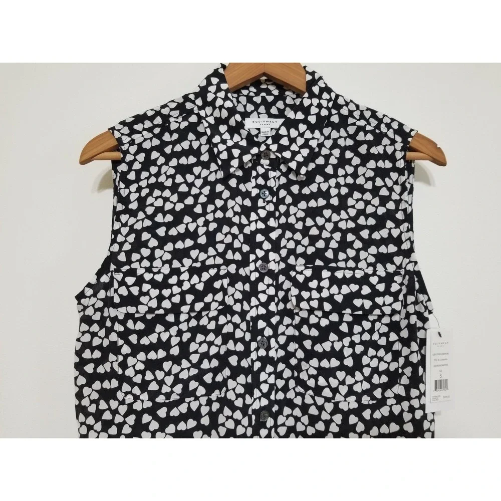 NWT Equipment Sleeveless Slim Signature Silk Shirt Dress Heart Print S $298